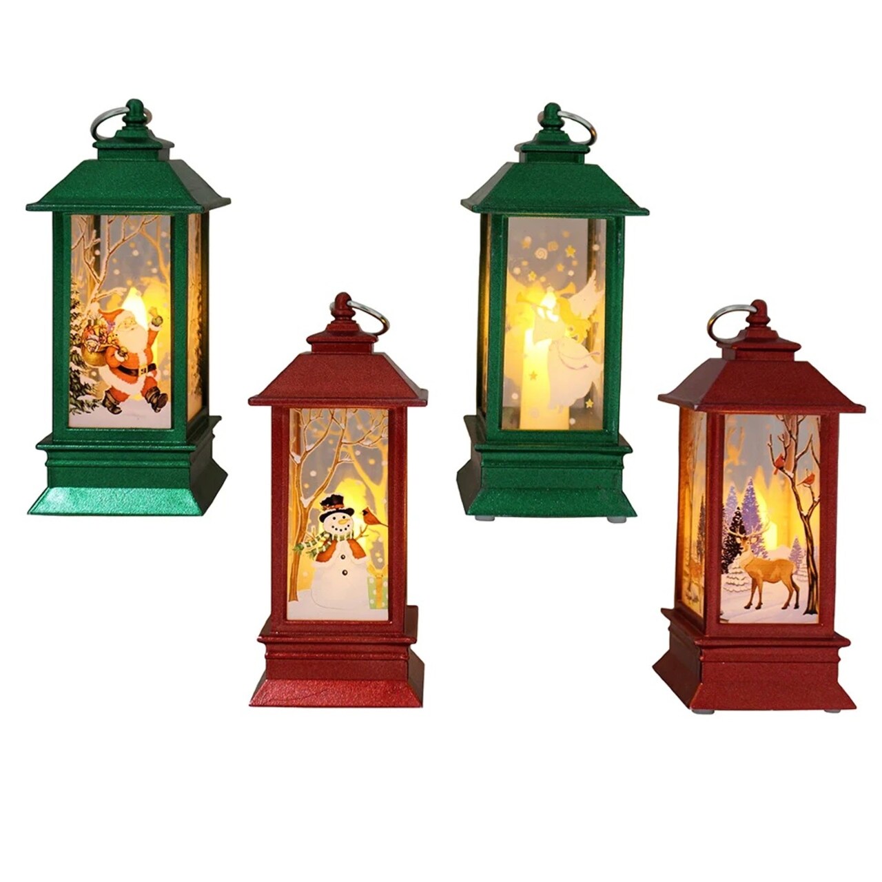 KSA Pack of 12 Red and Green Battery Operated LED Lantern Christmas Ornaments 5"